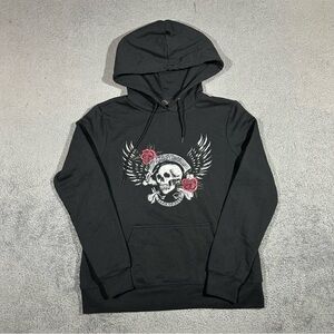 Harley Davidson Women's Large Pullover Black Hoodie Sweatshirt Skull Rose #1725